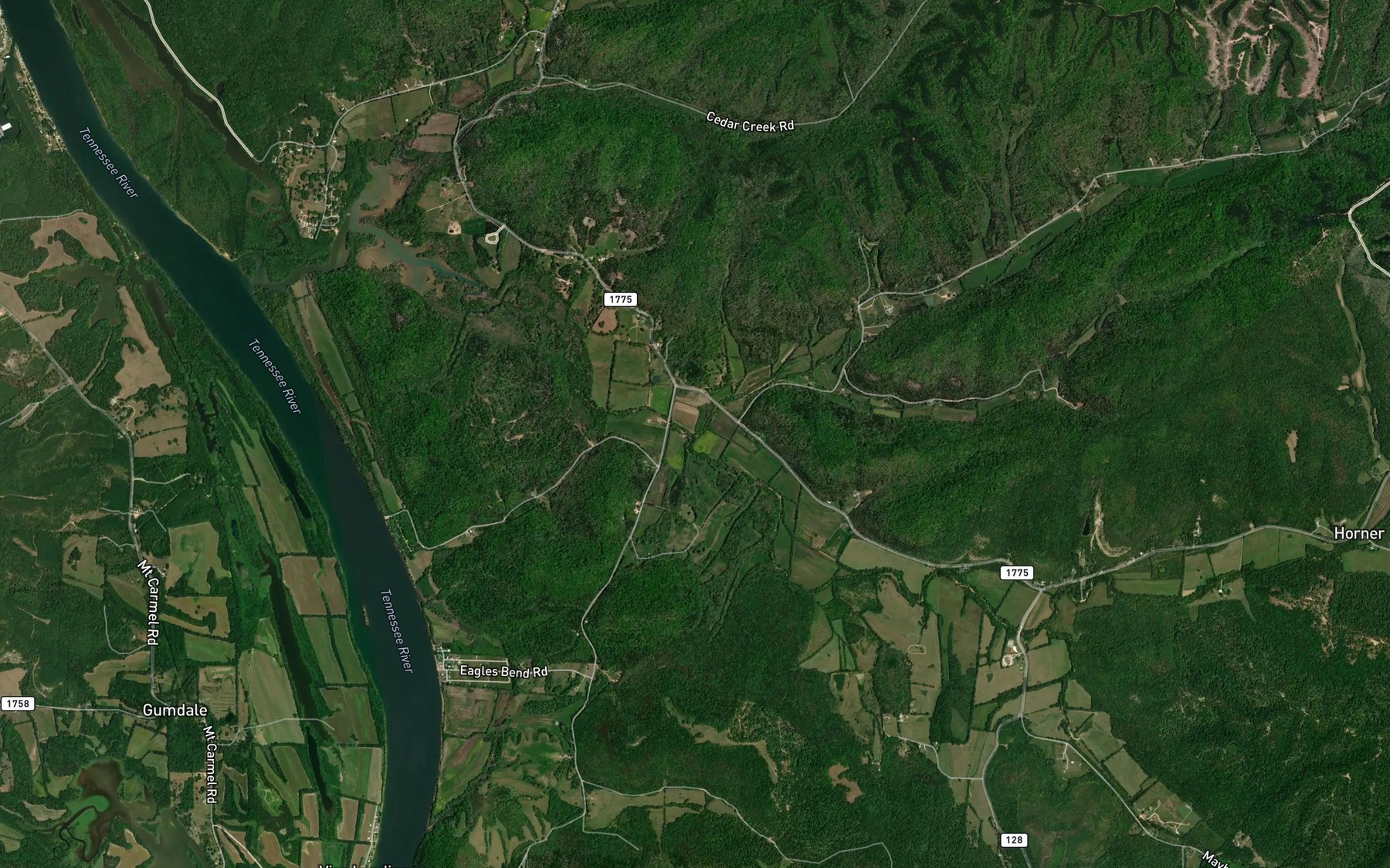 Satellite map of the Swindle Creek