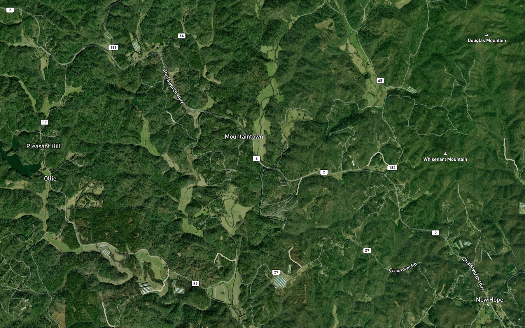 Satellite map of the East Mountaintown Creek