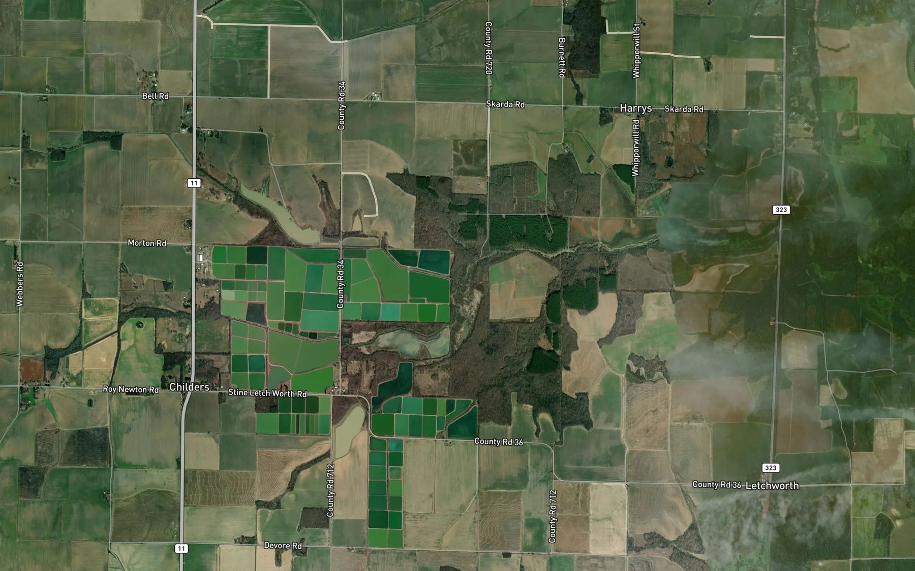 Satellite map of the Whippoorwill Creek