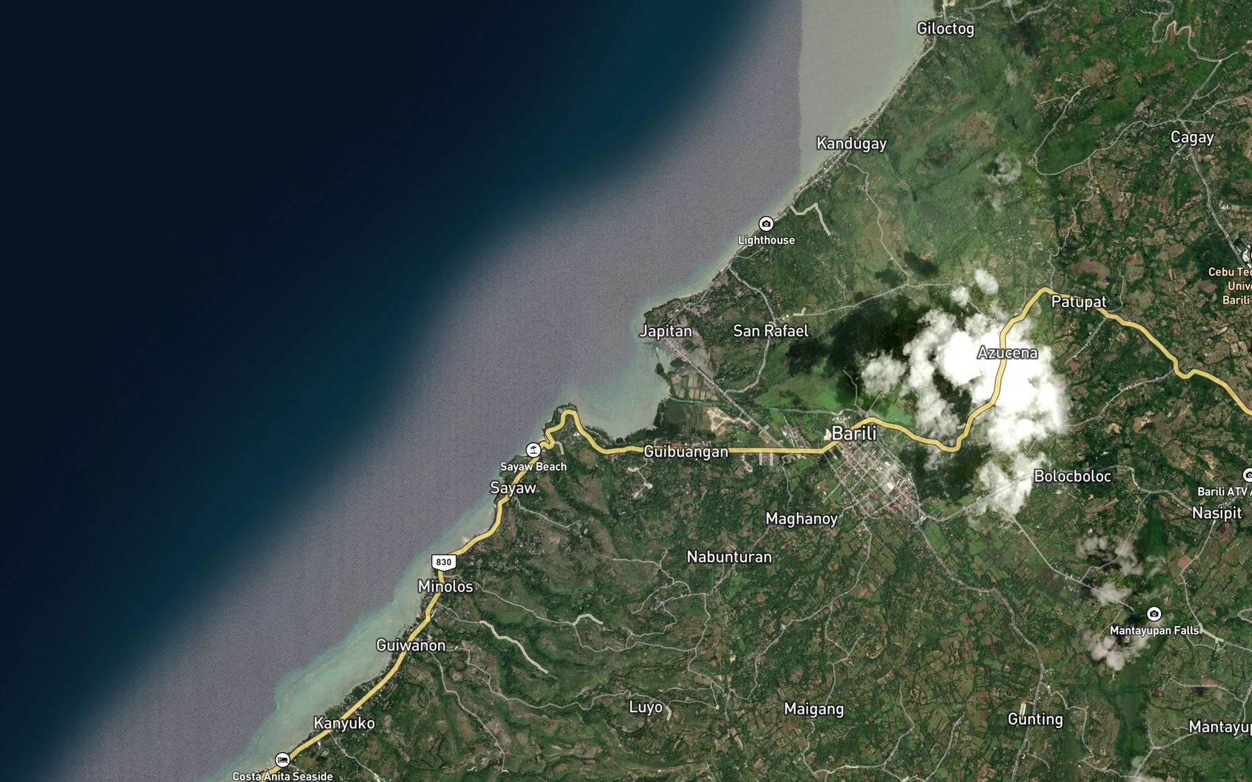 Satellite map of the Barili Bay