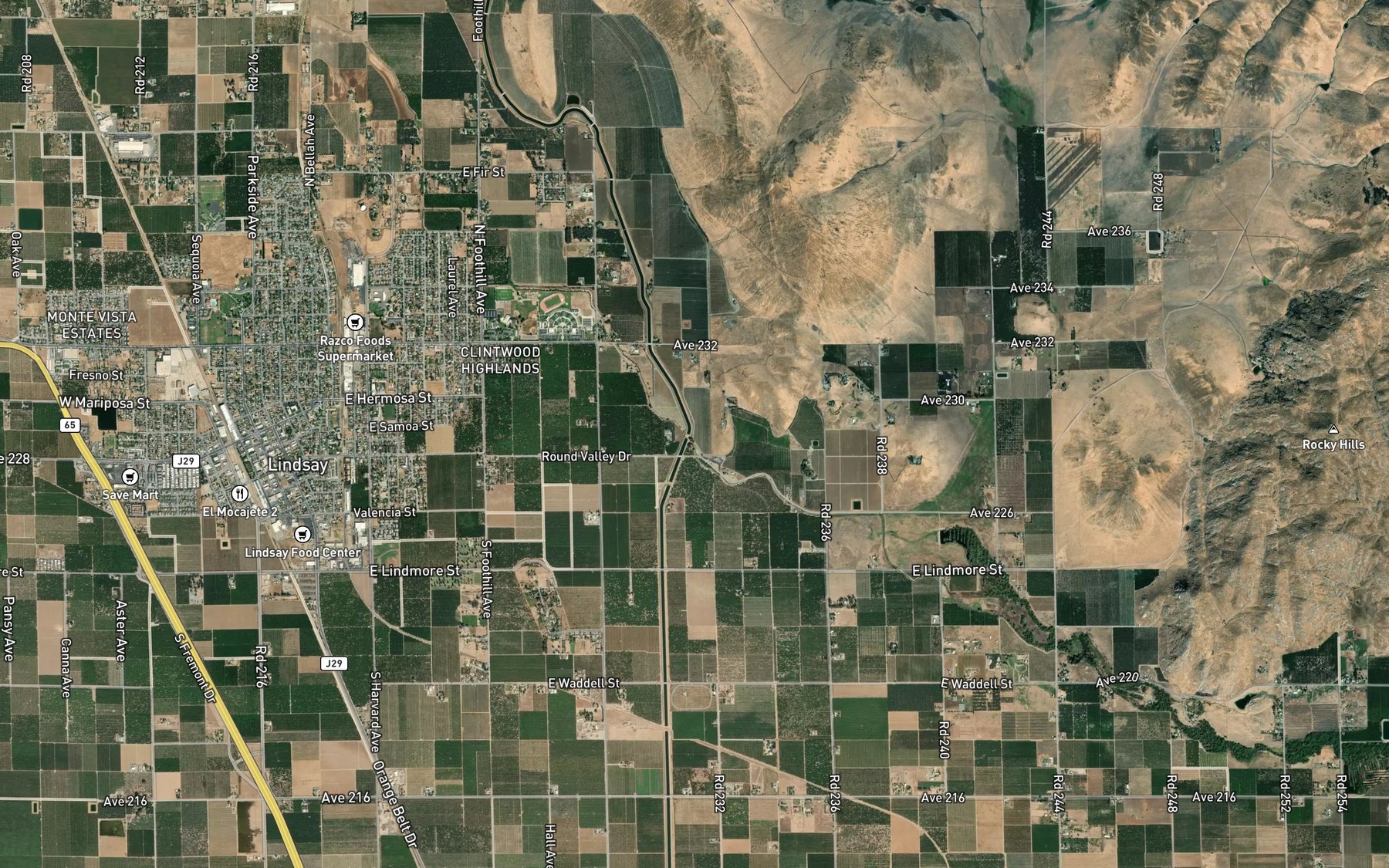 Satellite map of the Friant-Kern Canal