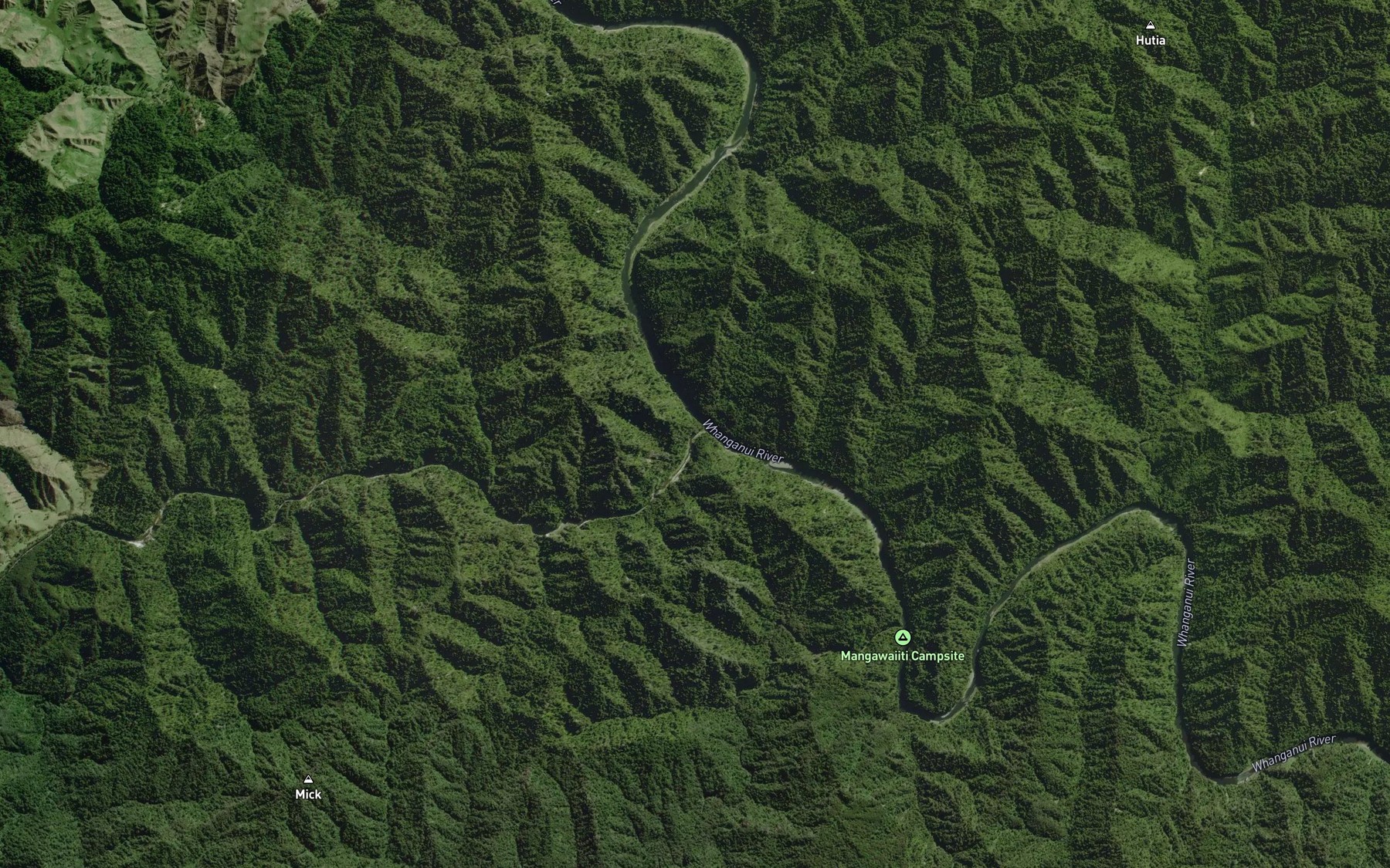 Satellite map of the Whangamomona River