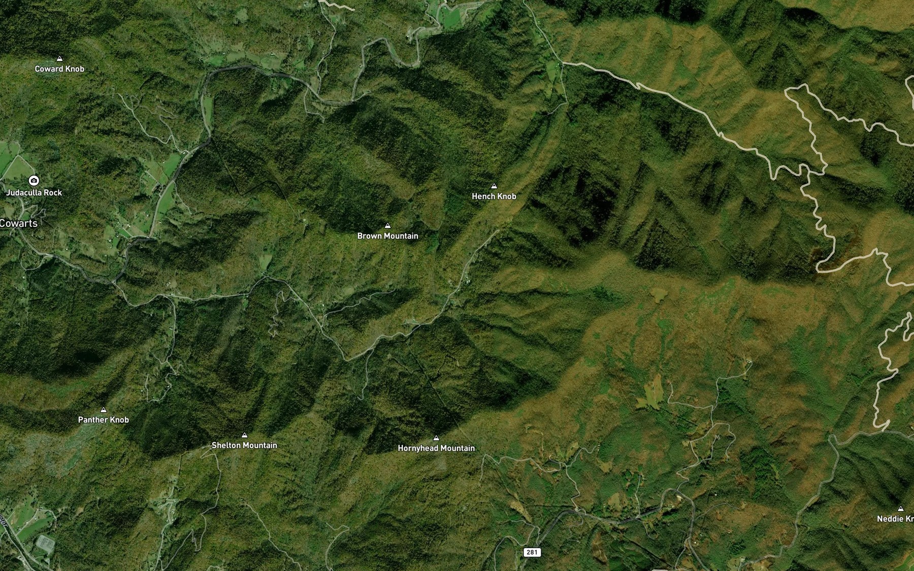 Satellite map of the Rich Mountain Branch