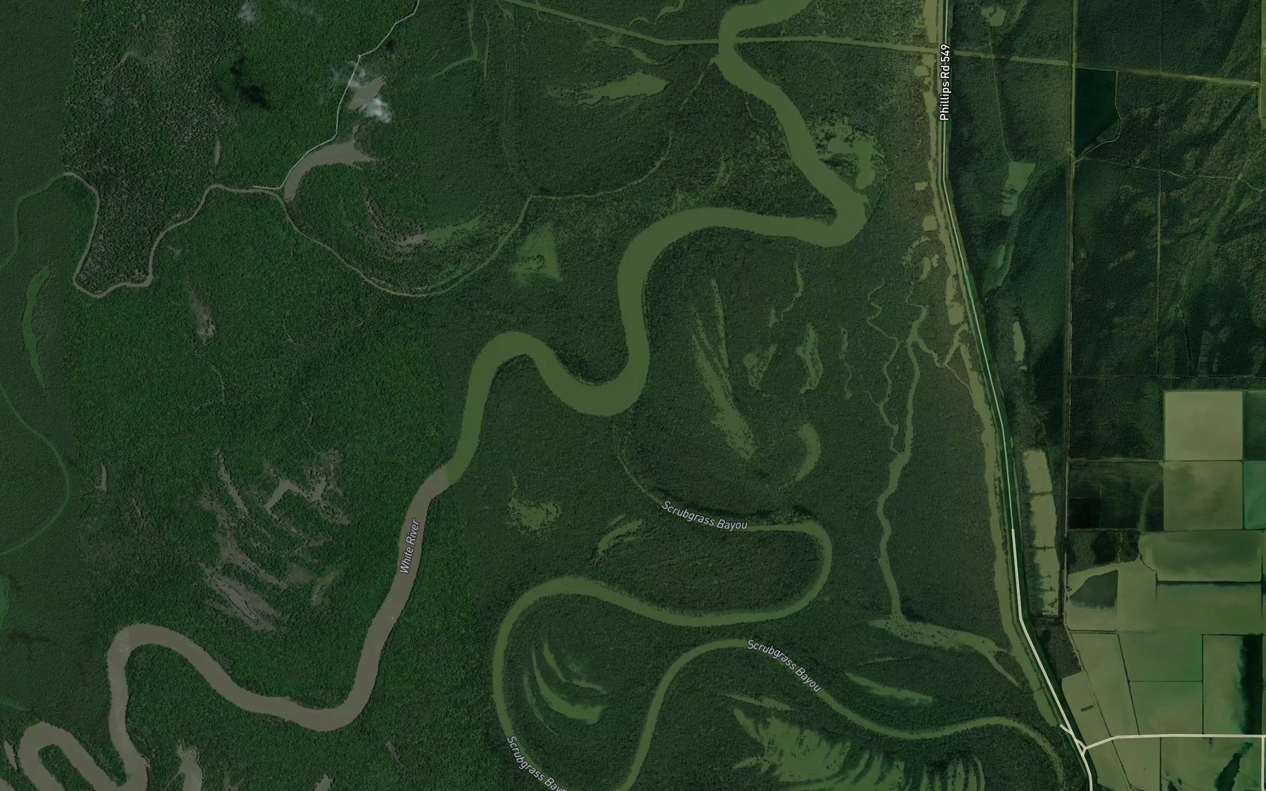 Satellite map of the Scrubgrass Bayou