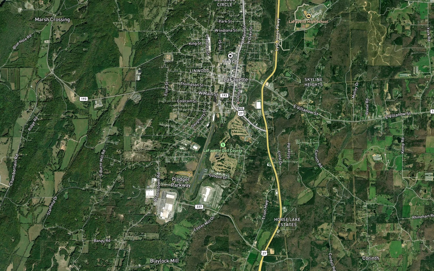 Satellite map of the Town Creek