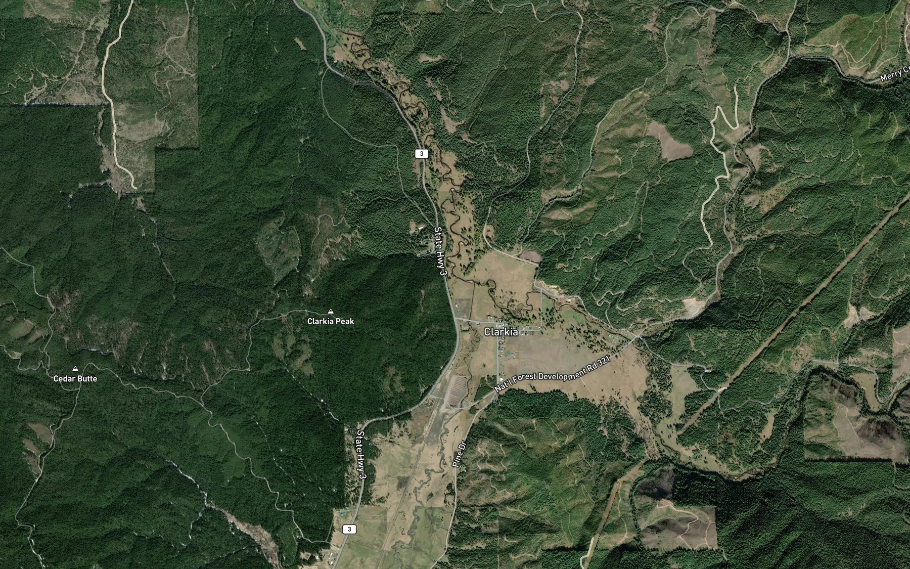 Satellite map of the Middle Fork Saint Maries River