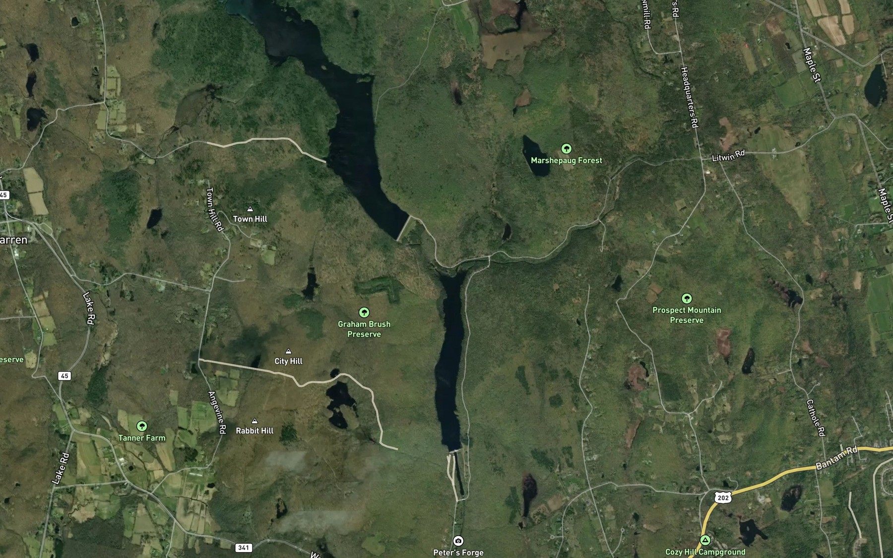 Satellite map of the West Branch Shepaug River
