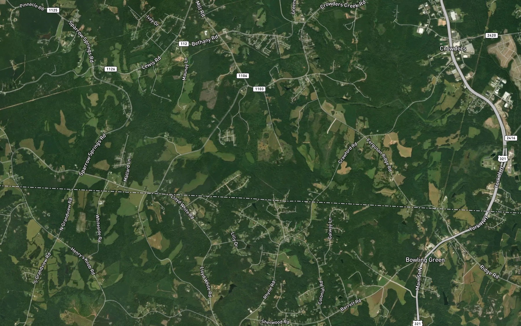 Satellite map of the South Crowders Creek