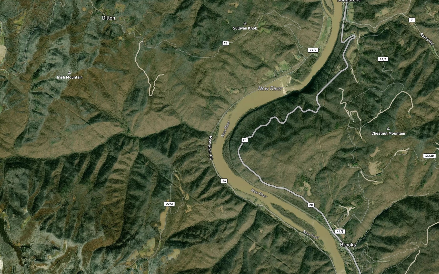 Satellite map of the Fall Branch