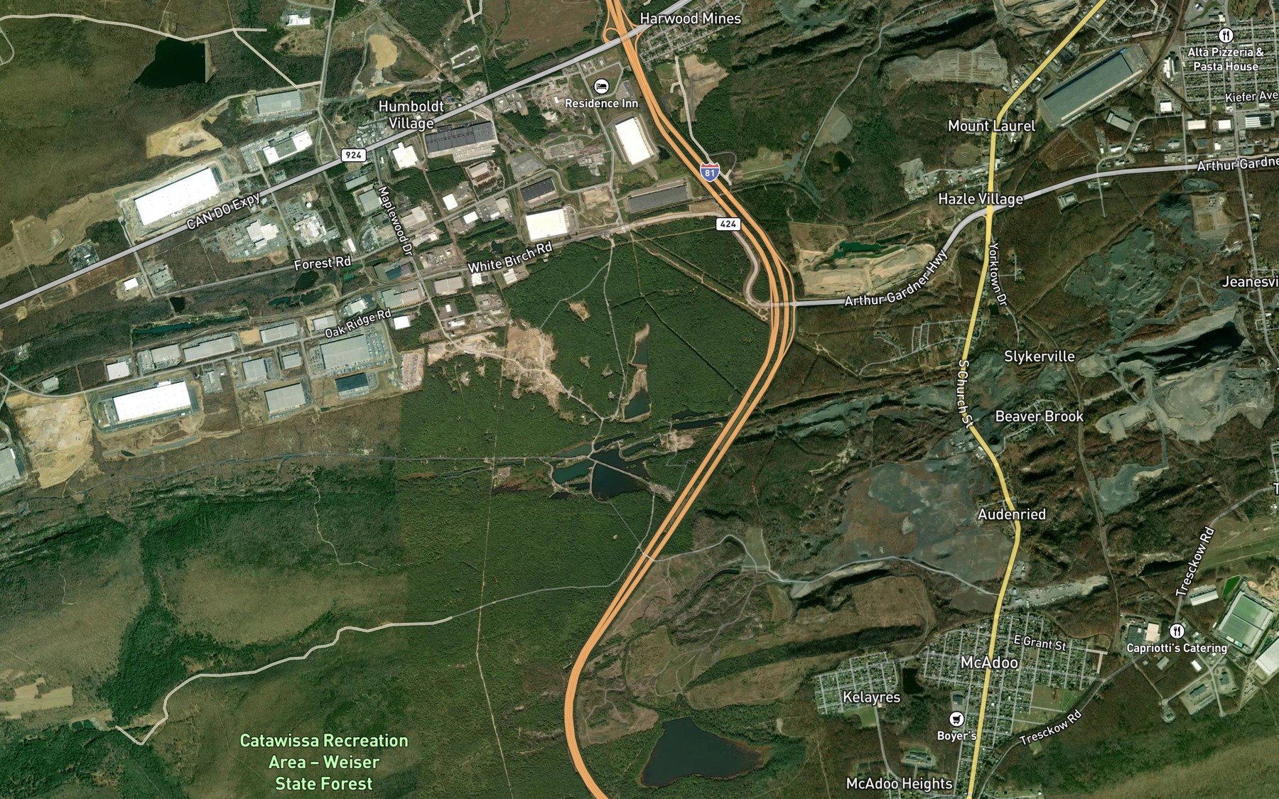 Satellite map of the Mount Pleasant Reservoir