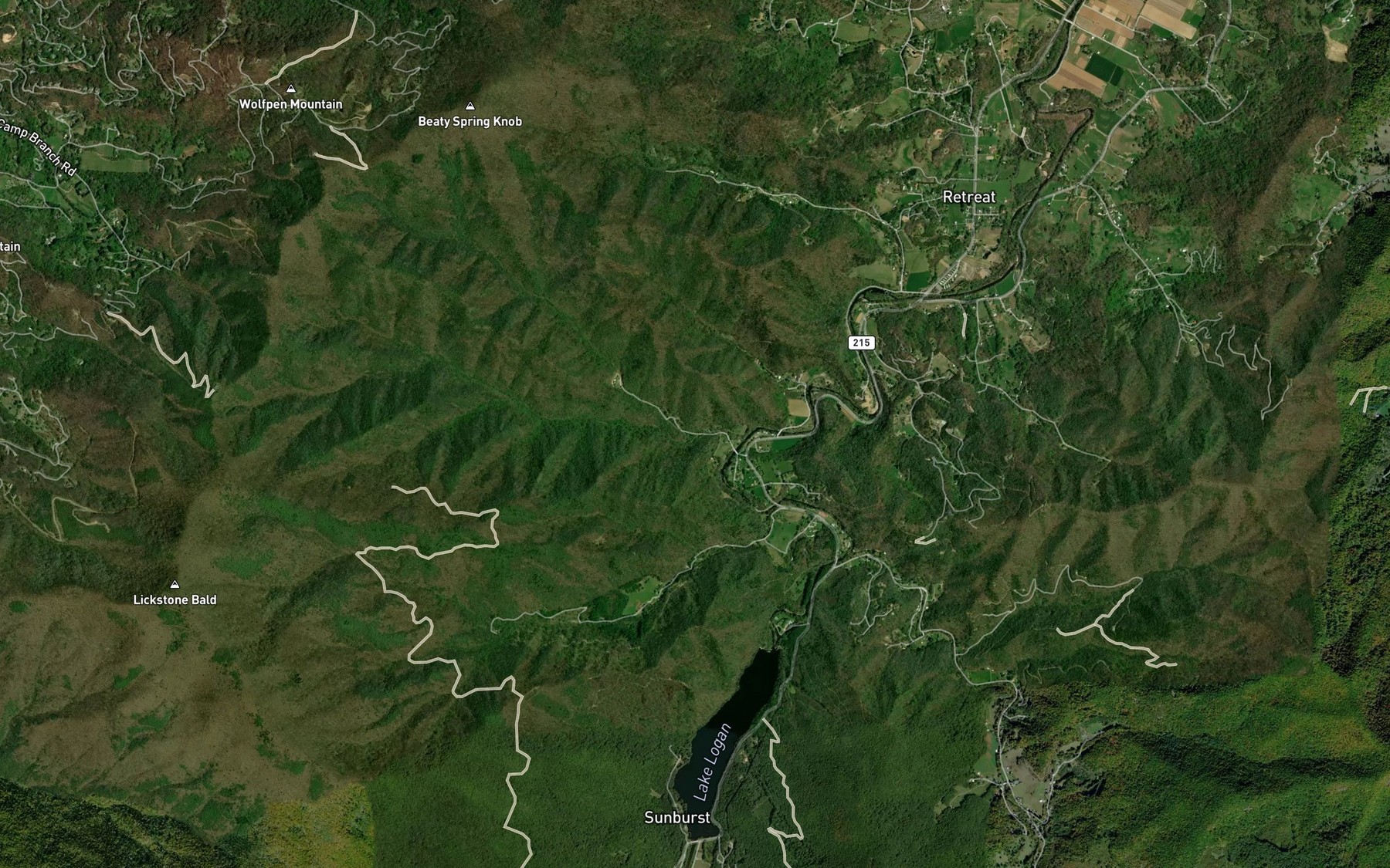 Satellite map of the Nick Creek