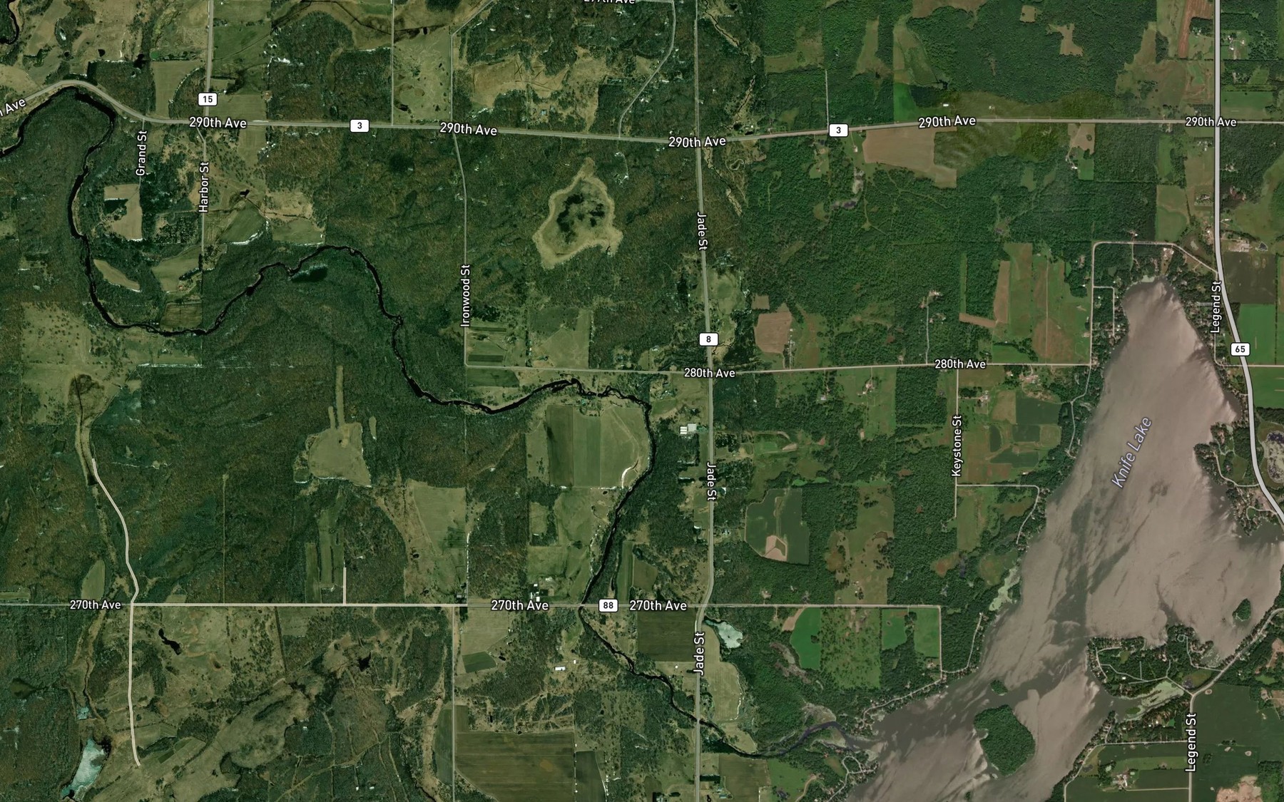 Satellite map of the Bean Brook