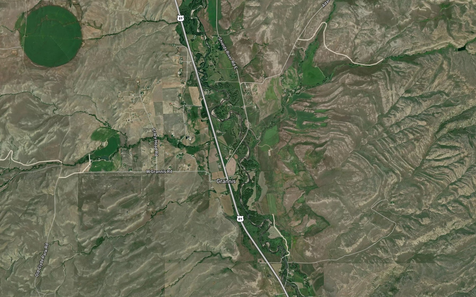 Satellite map of the Crazy Head Creek
