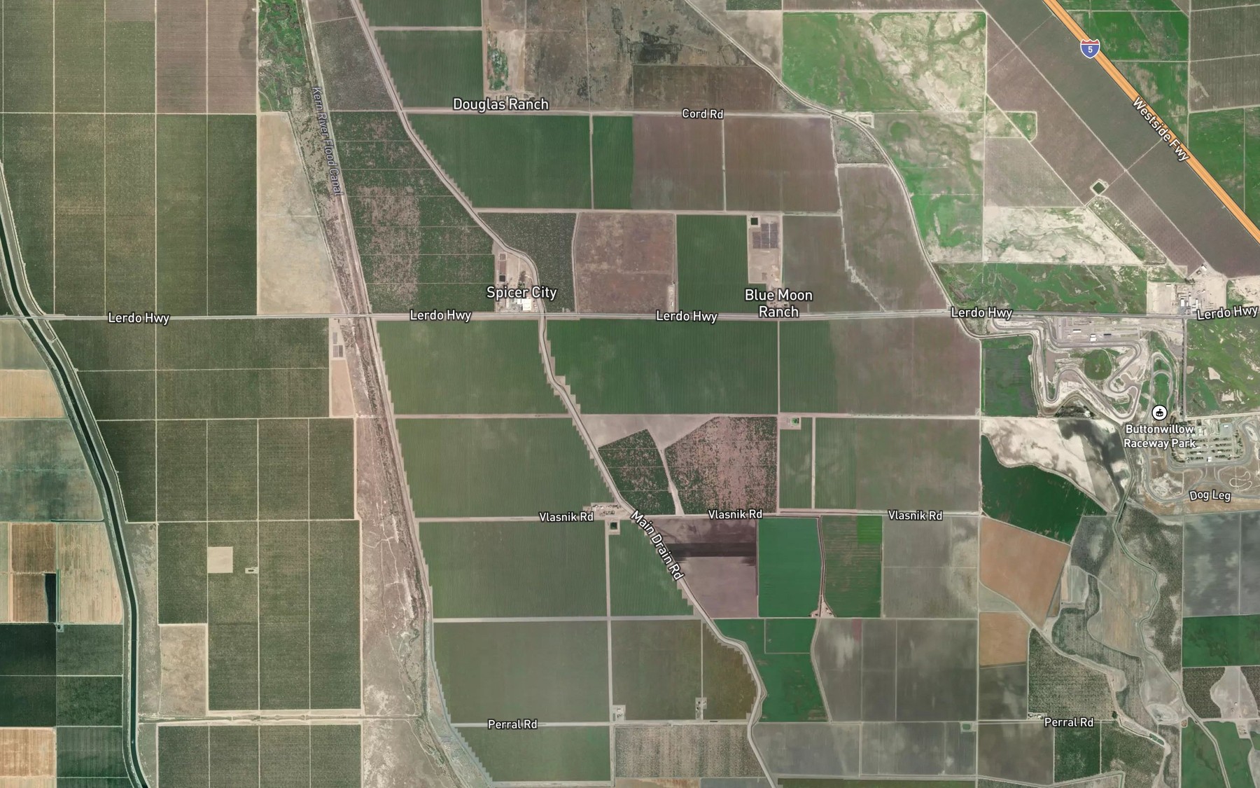 Satellite map of the Belridge Ditch