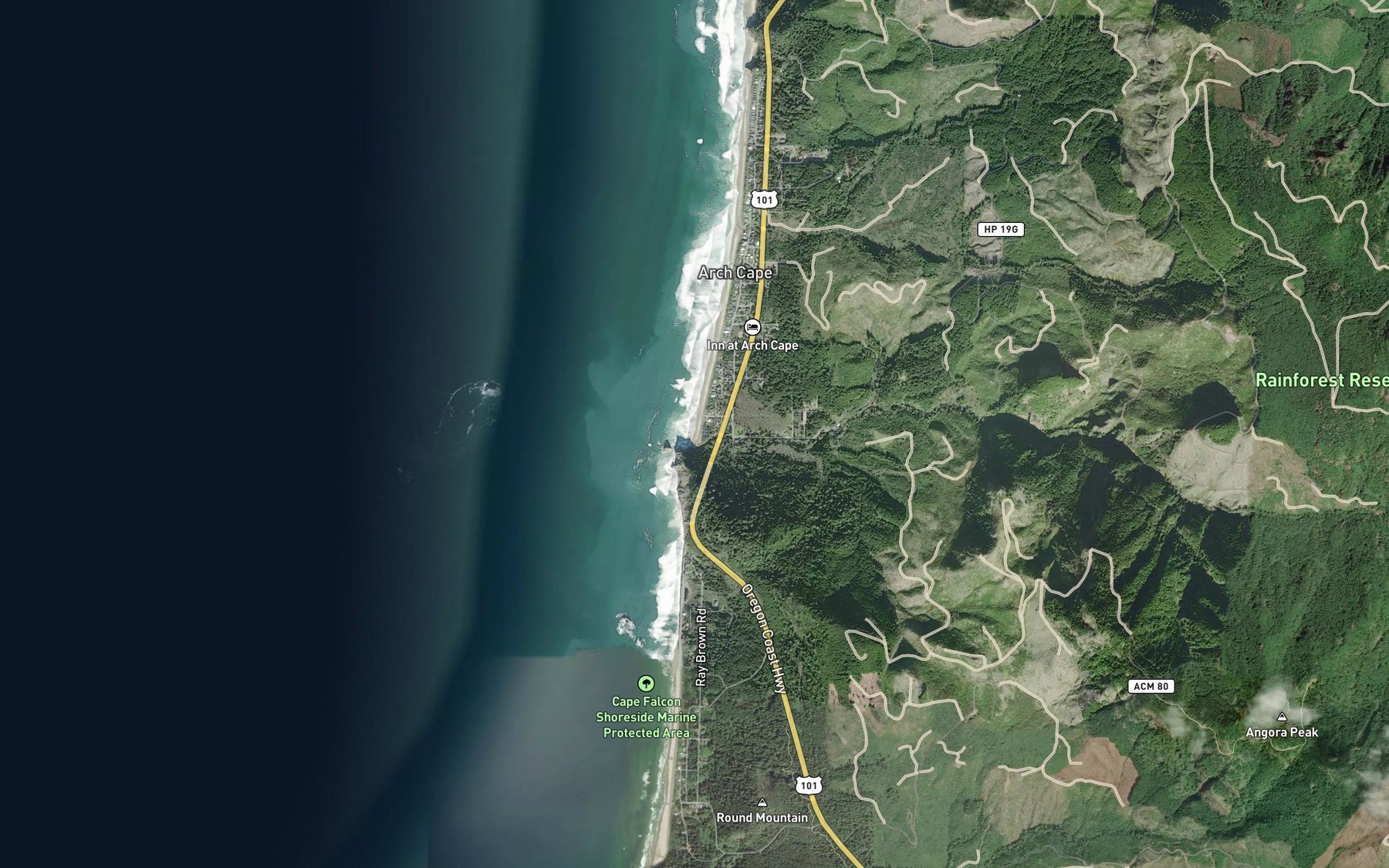 Satellite map of the Arch Cape Creek