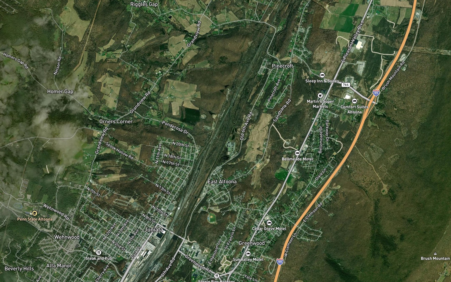 Satellite map of the Homer Gap Run