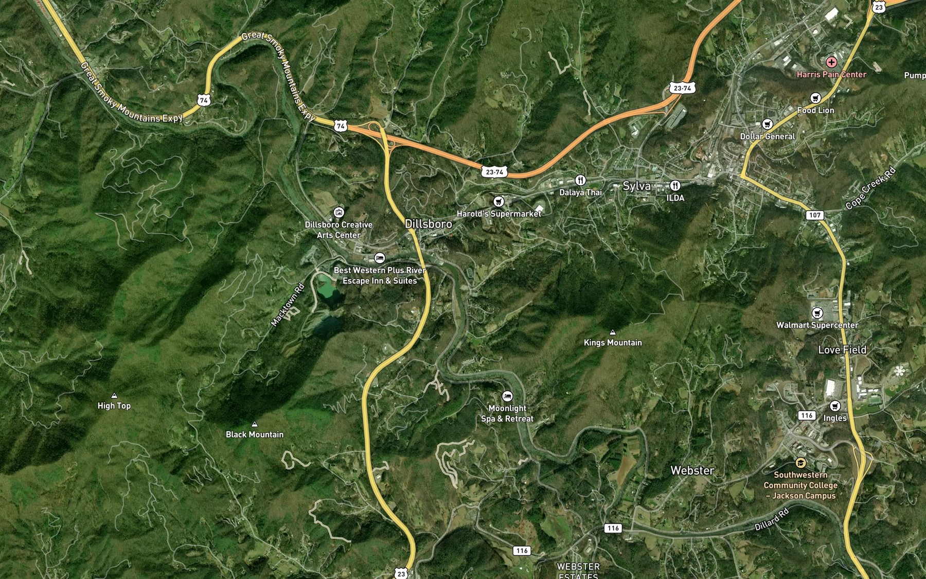 Satellite map of the Yellow Bird Branch