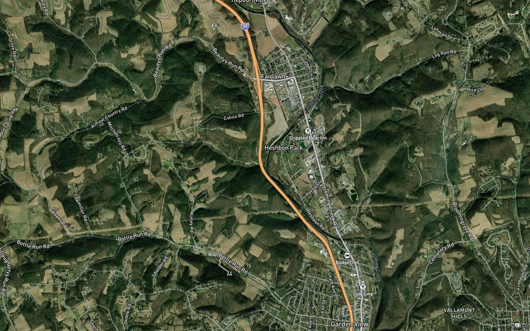Satellite map of the Thorn Brook