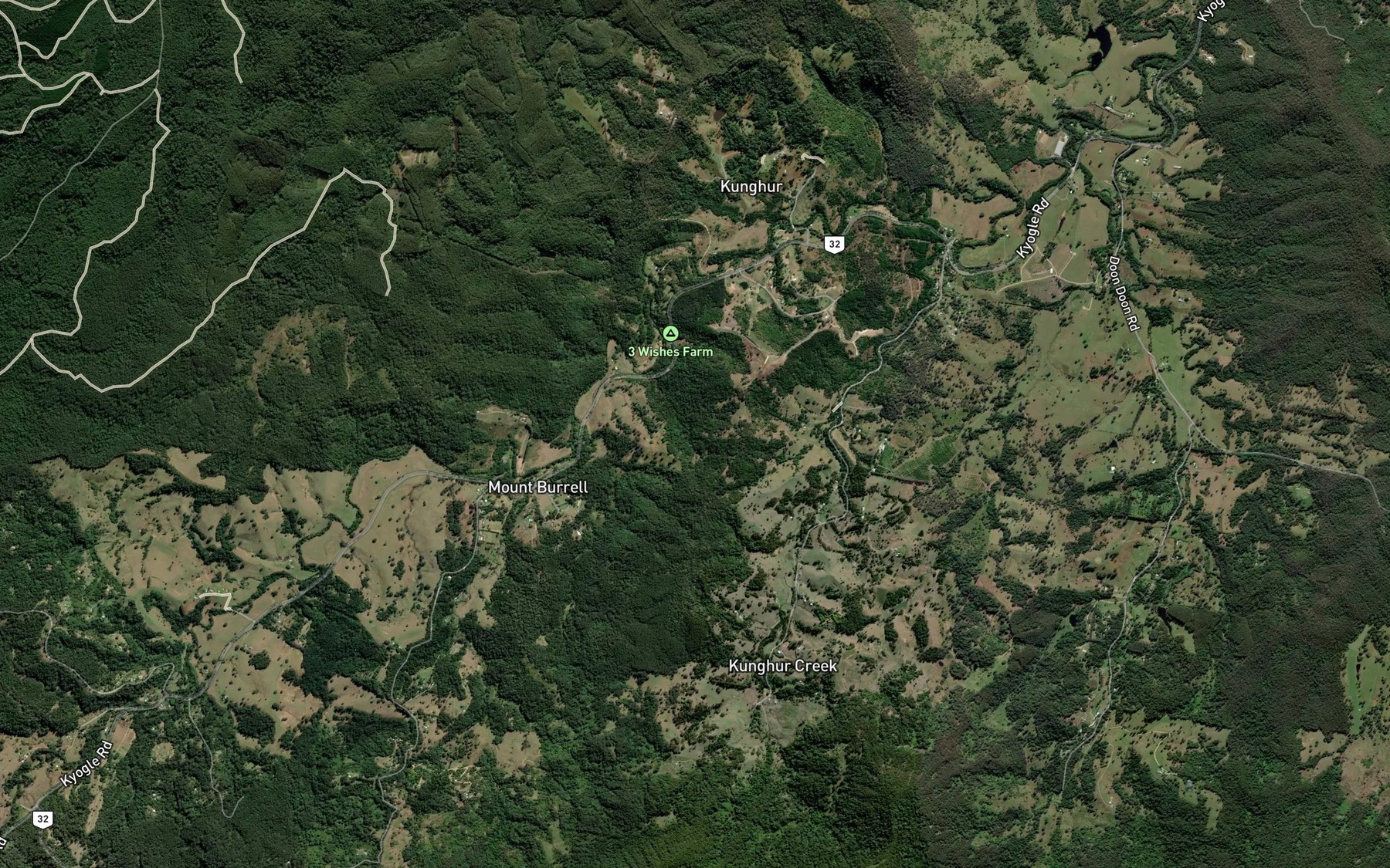 Satellite map of the Sunday Creek