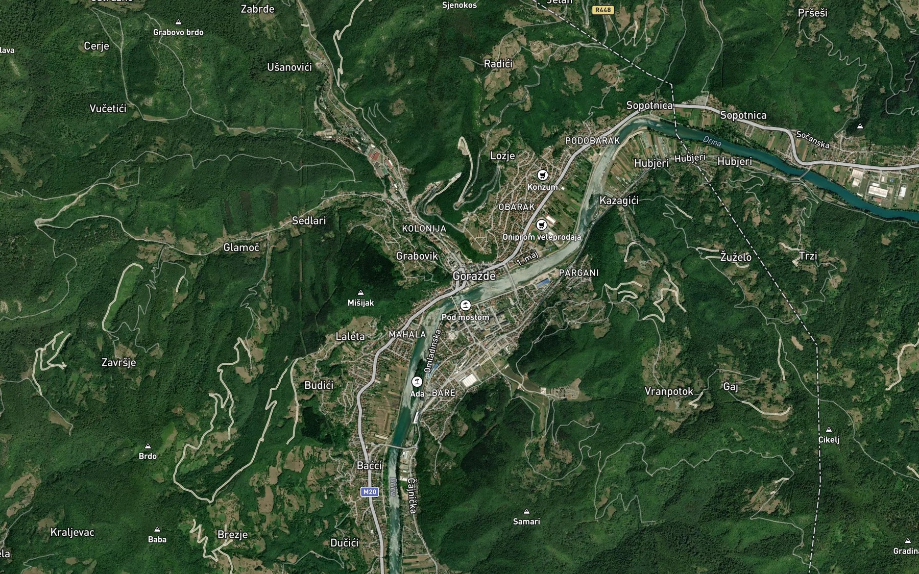 Satellite map of the Podhranjenski Potok