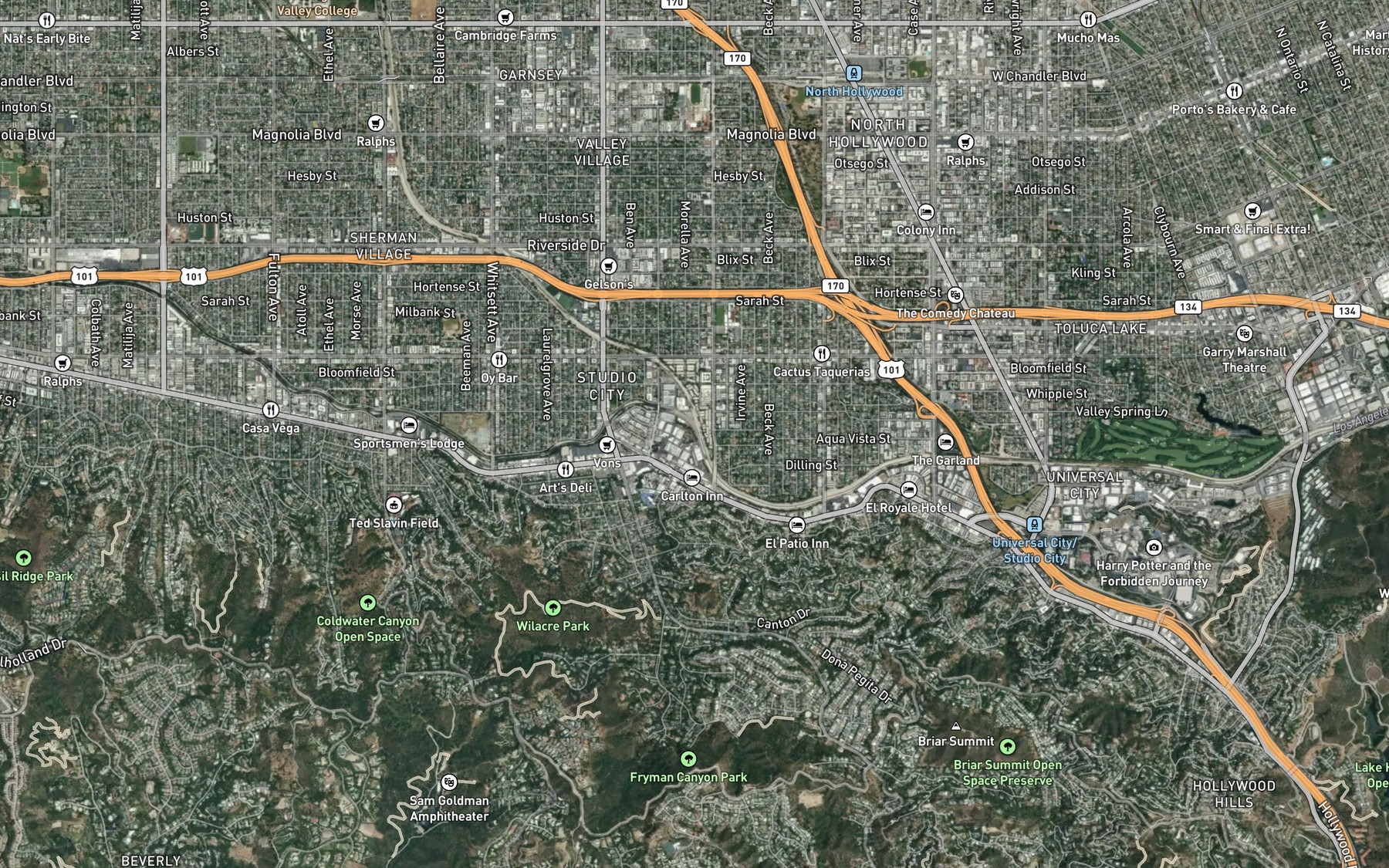 Satellite map of the Tujunga Wash
