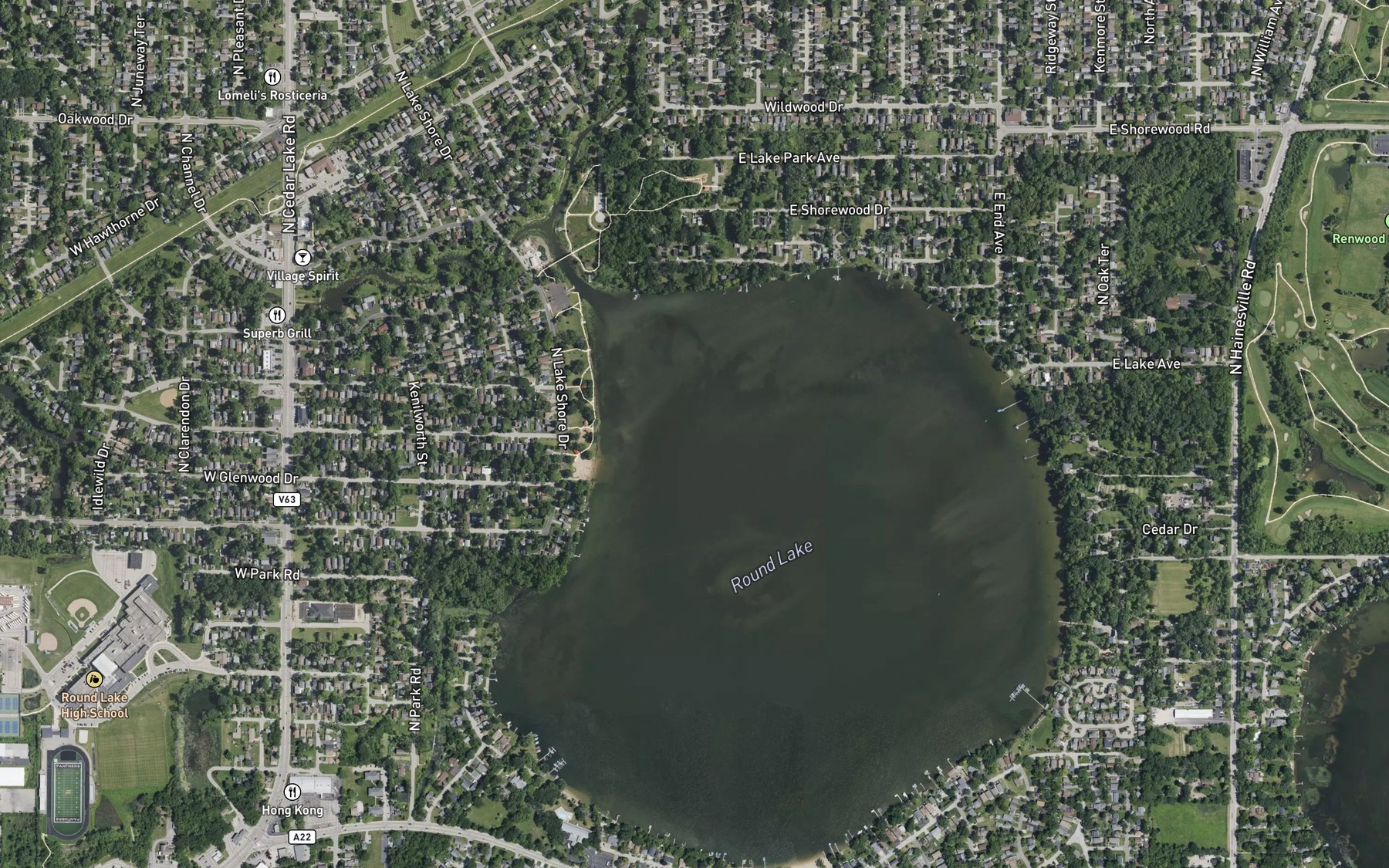 Satellite map of the Round Lake