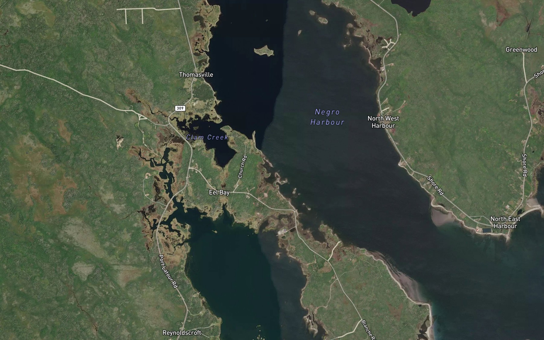 Satellite map of the Swaines Cove