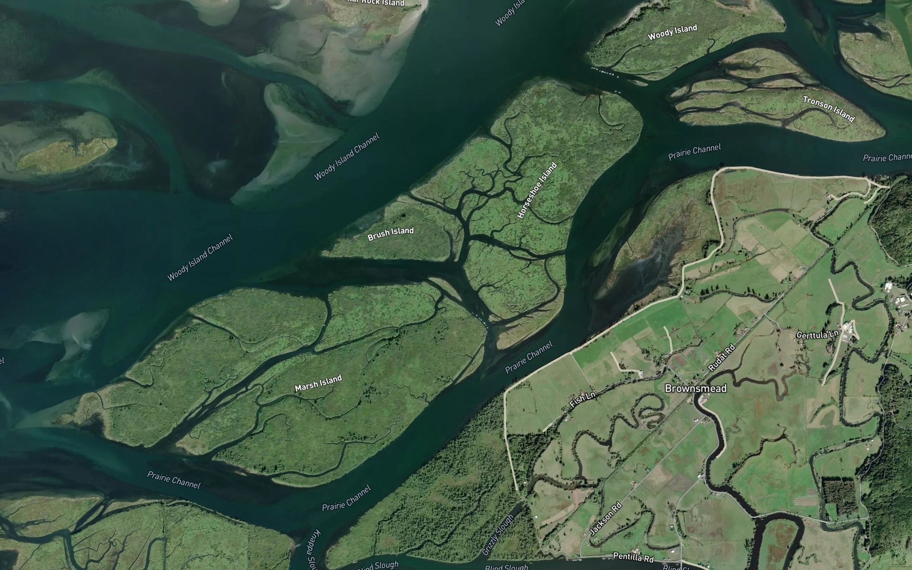 Satellite map of the Marsh Island Creek