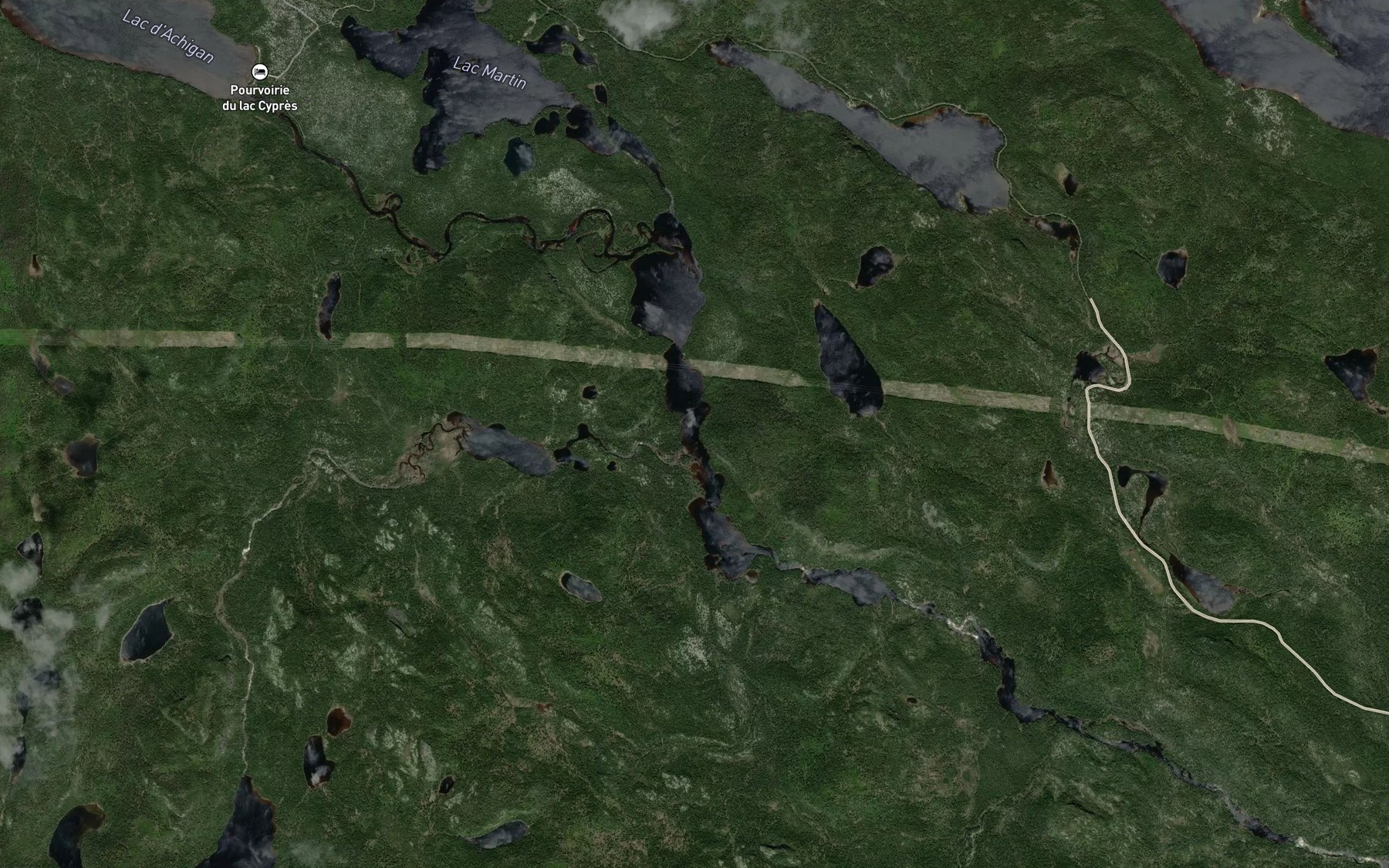 Satellite map of the Lac Long a Comeau