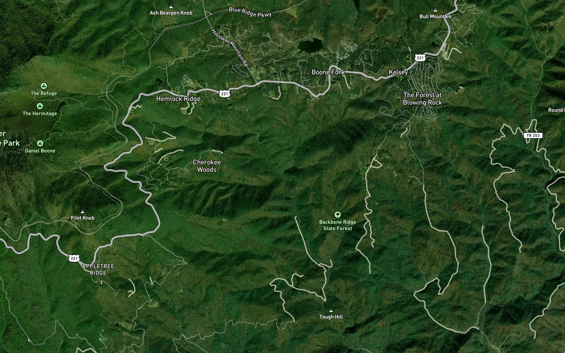 Satellite map of the White Spring Branch