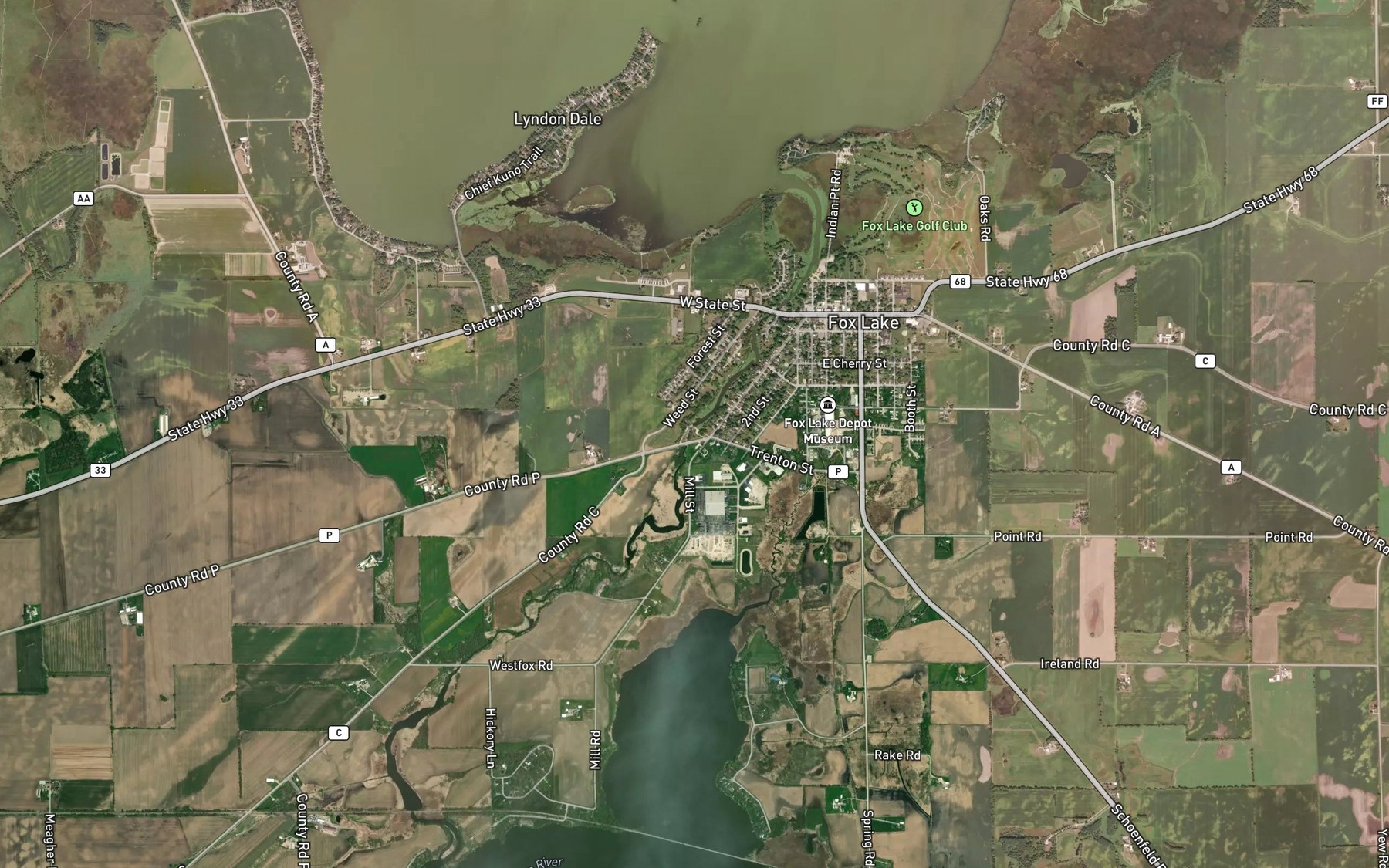 Satellite map of the Fox Lake