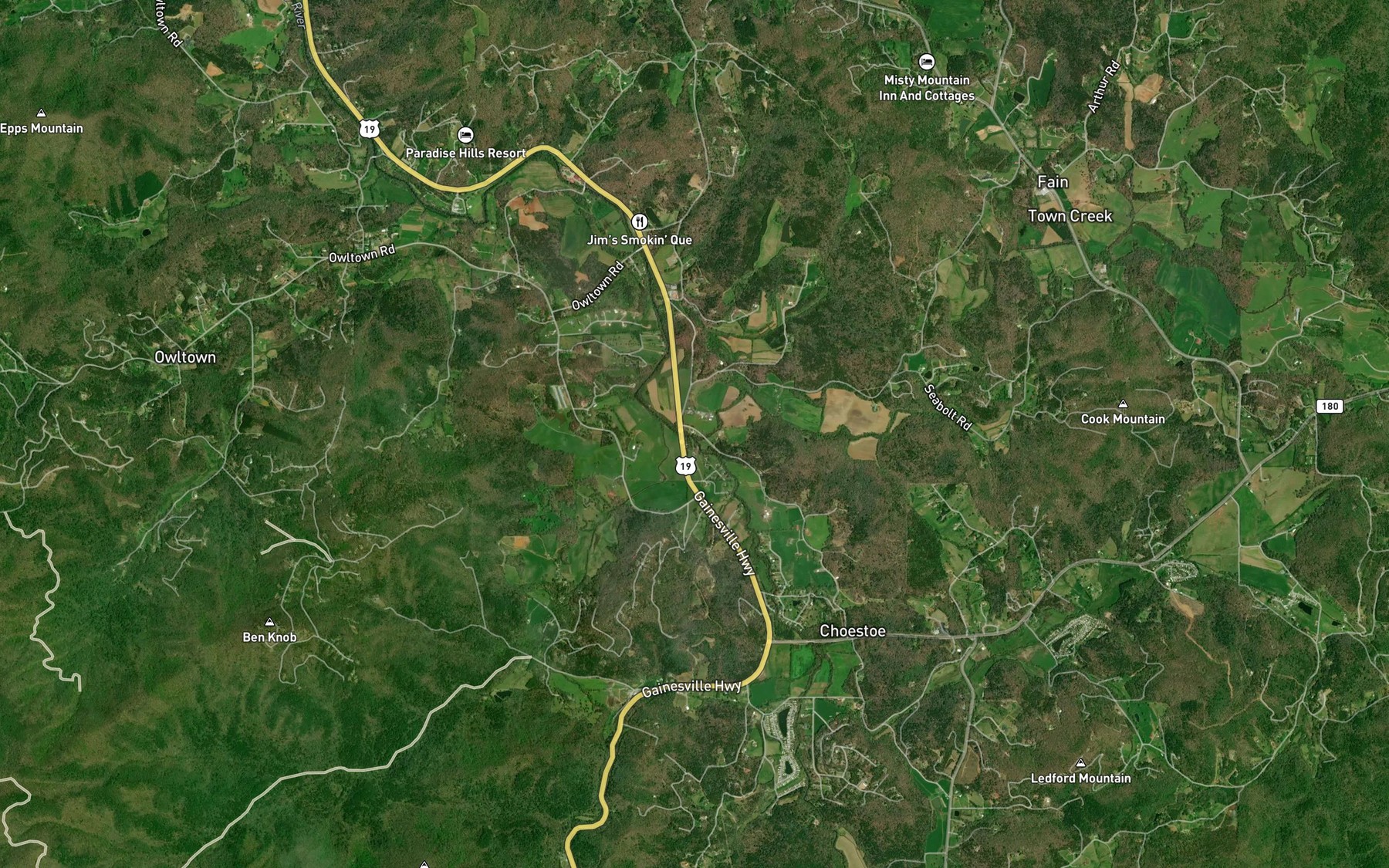 Satellite map of the Town Creek