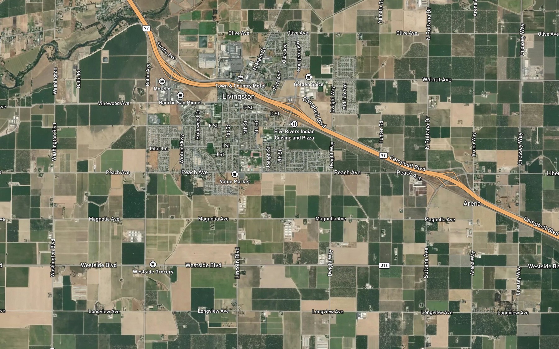 Satellite map of the Arena Canal