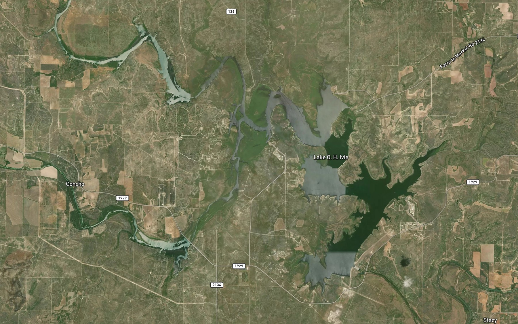 Satellite map of the O. H. Ivie Reservoir