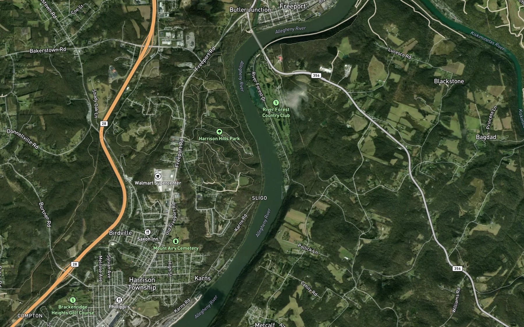 Satellite map of the Rachel Carson Run