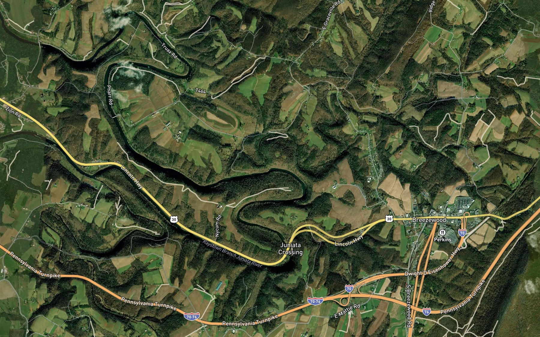 Satellite map of the Tub Mill Run