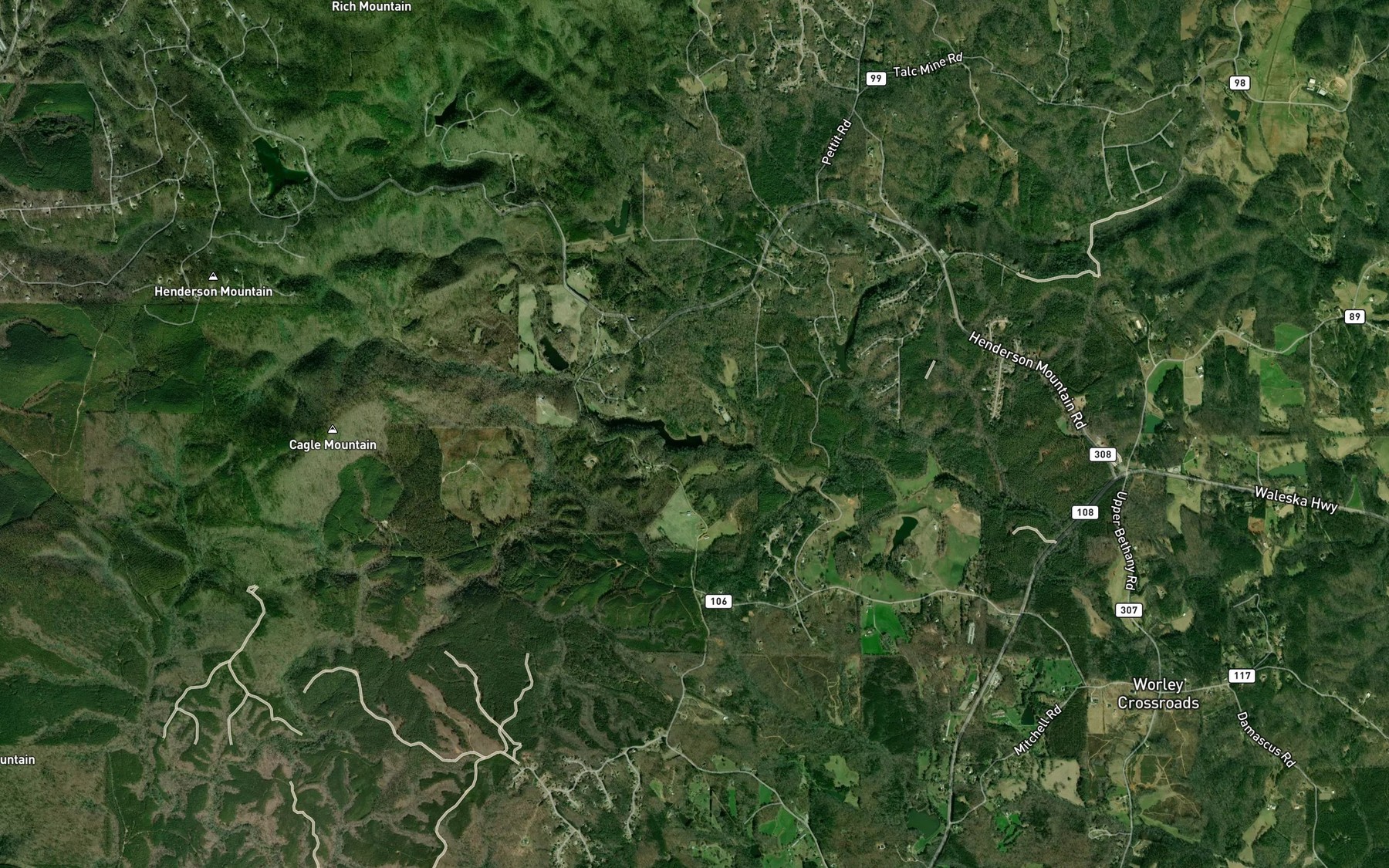Satellite map of the Padgett Lake
