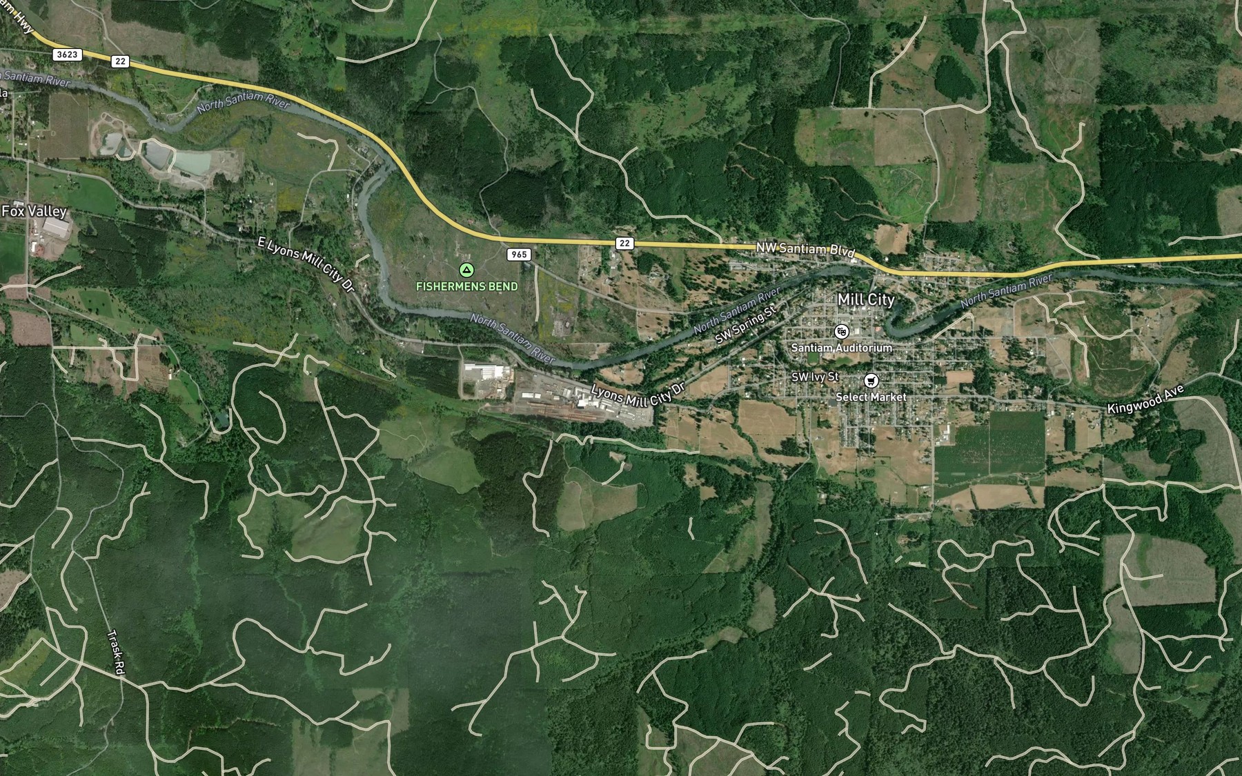 Satellite map of the DeFord Creek