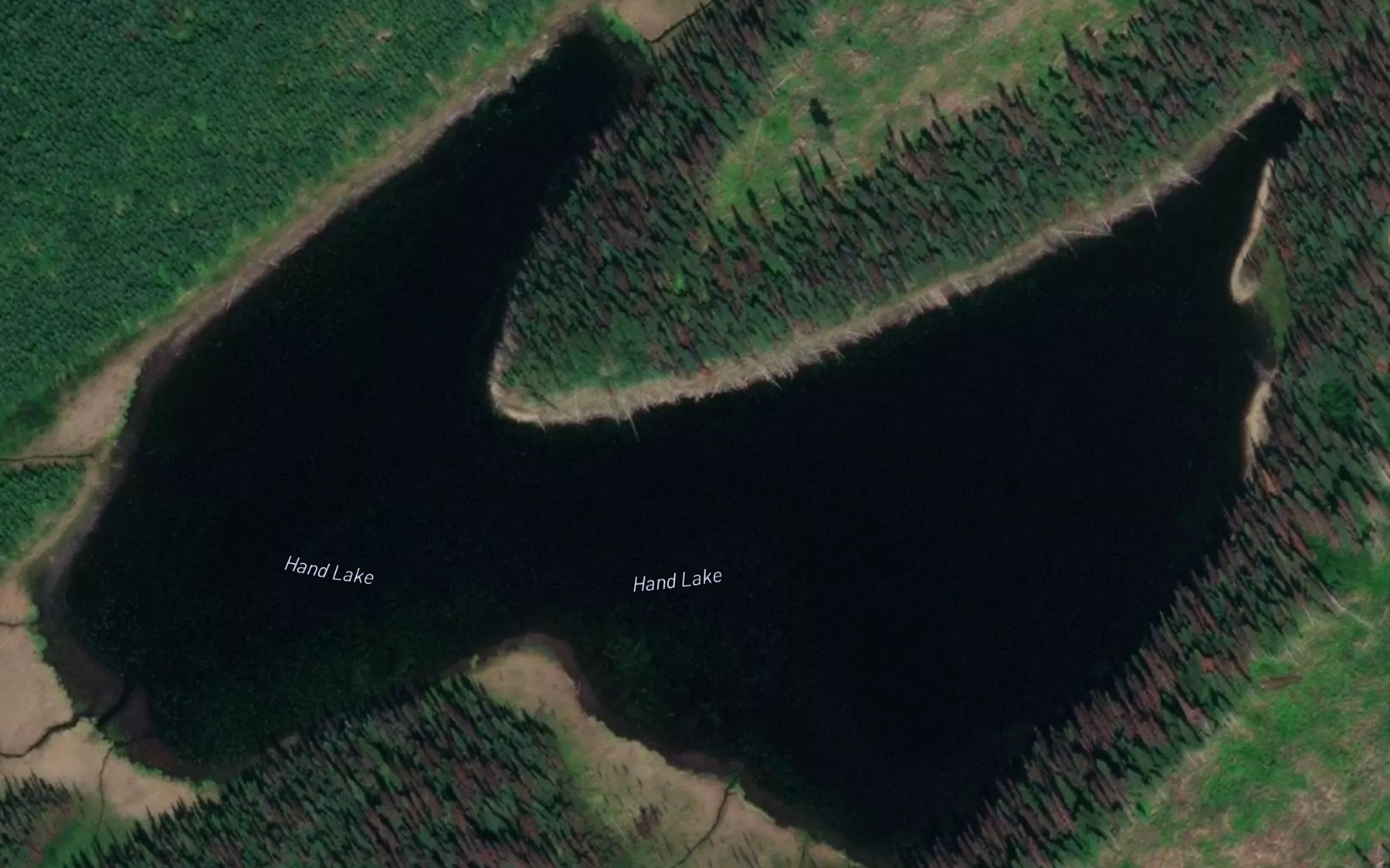 Satellite map of the Hand Lake