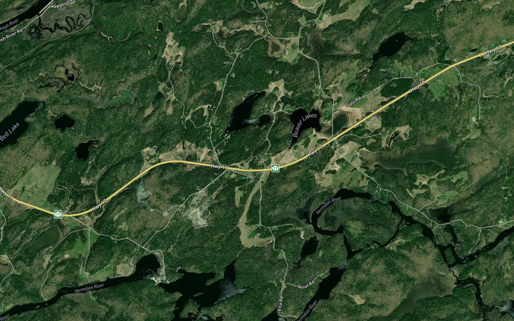 Satellite map of the Beaver Lakes
