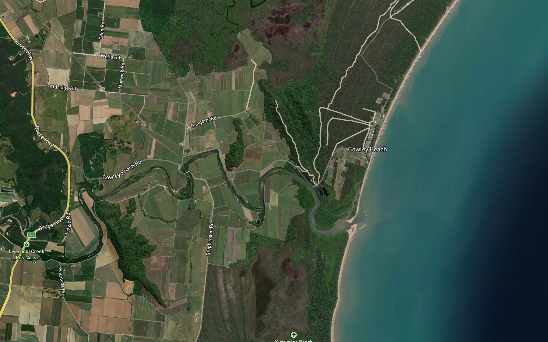 Satellite map of the Liverpool Creek