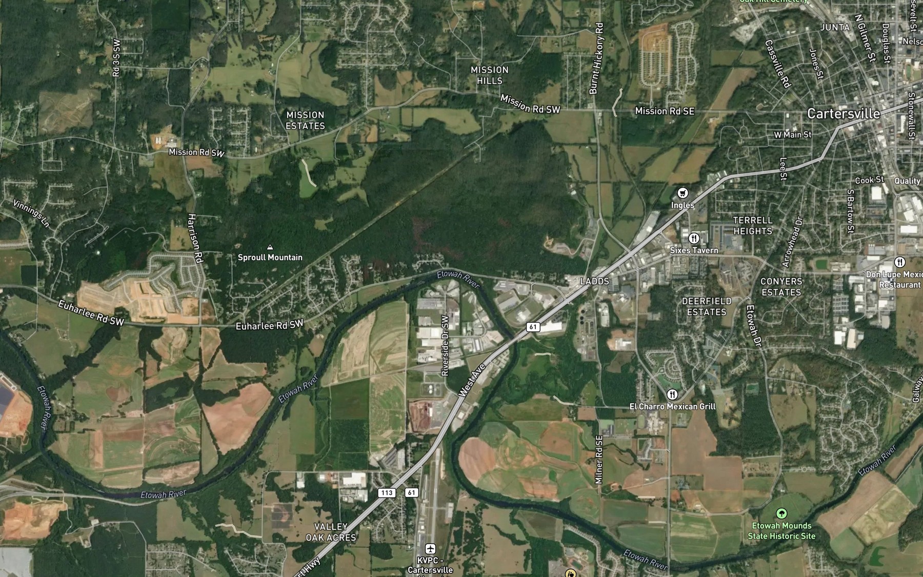 Satellite map of the Rowlands Bend
