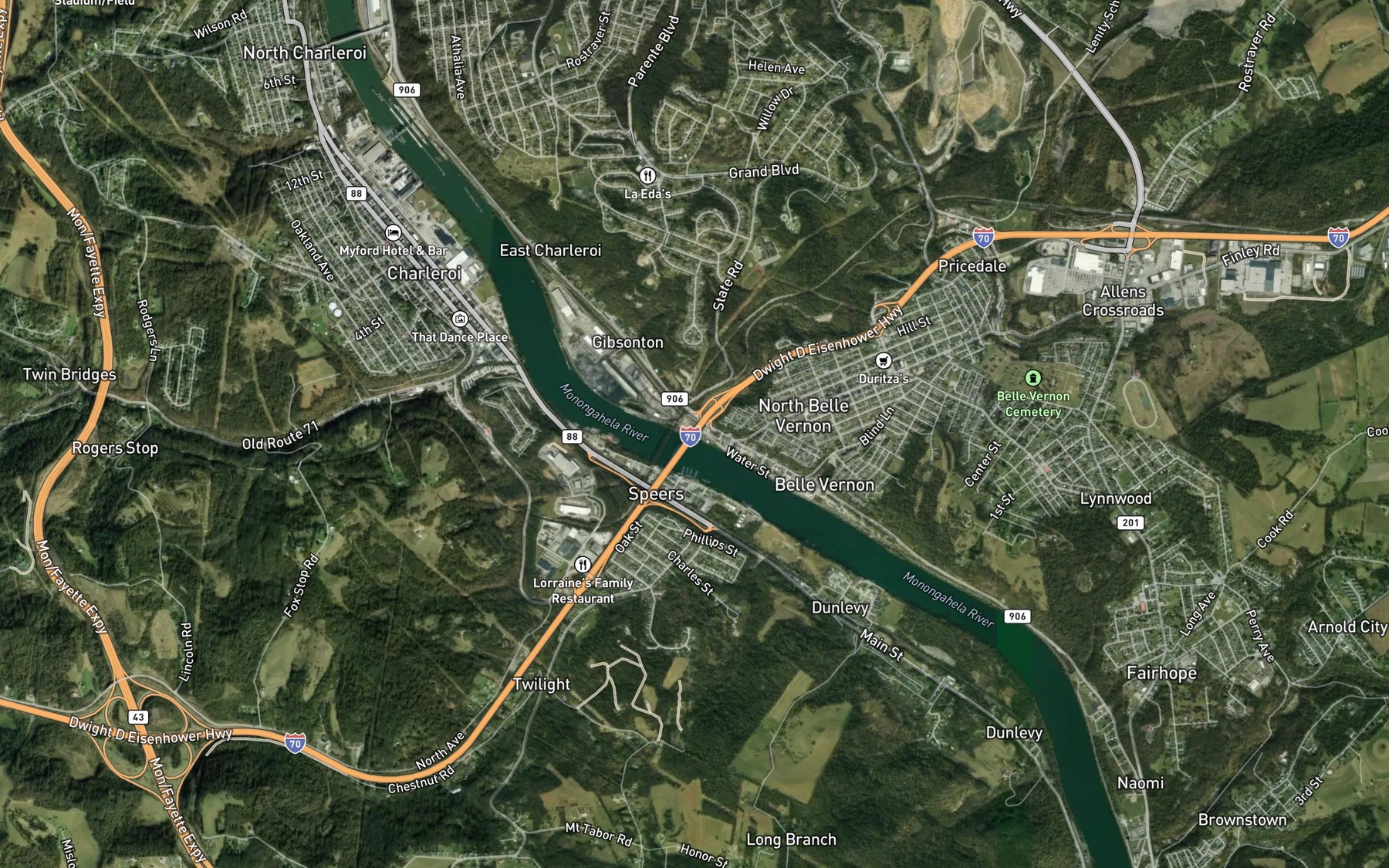 Satellite map of the Speers Run