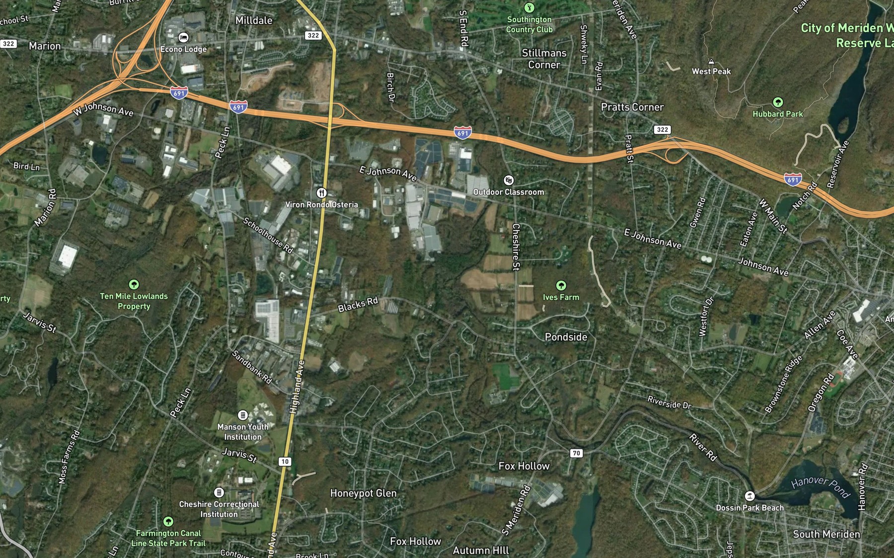 Satellite map of the Honeypot Brook