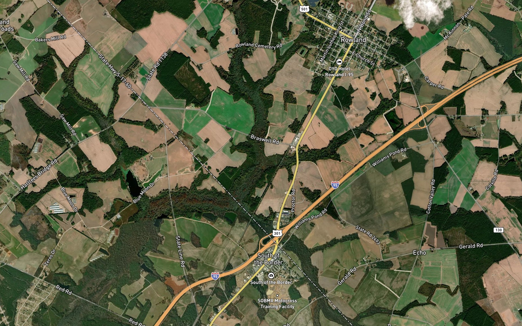 Satellite map of the Bracey Swamp