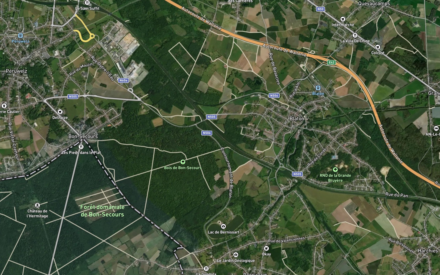 Satellite map of the Canal de Blaton a Ath