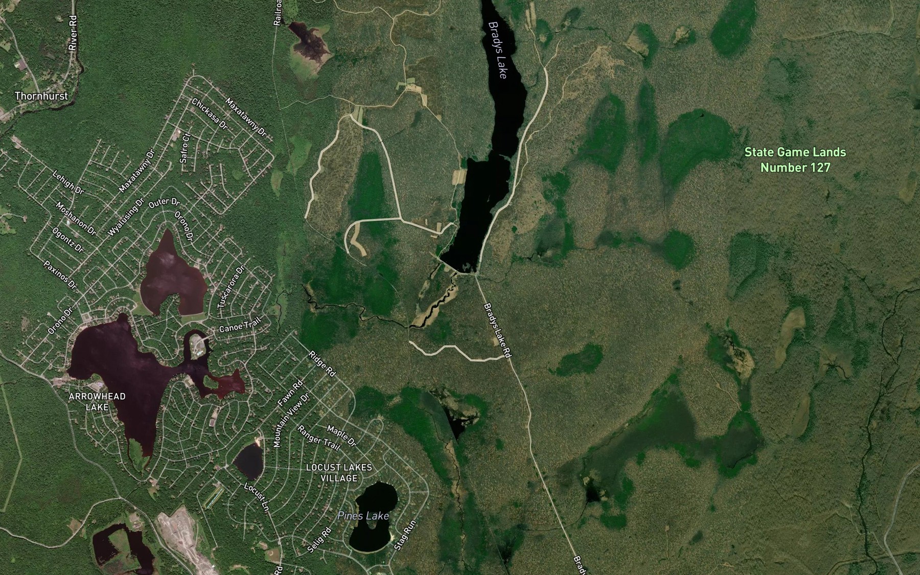 Satellite map of the Tripup Run