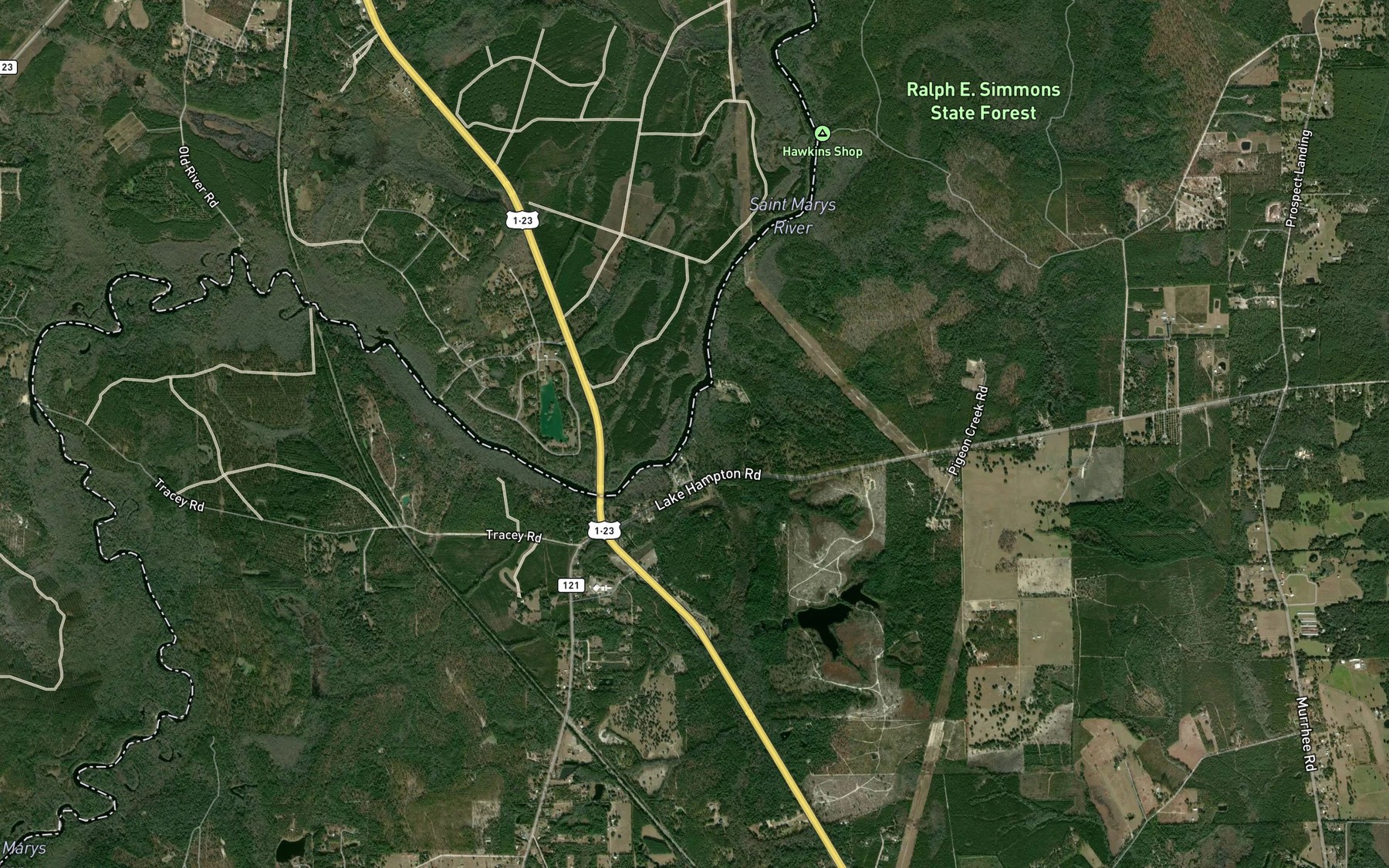 Satellite map of the Pigeon Creek