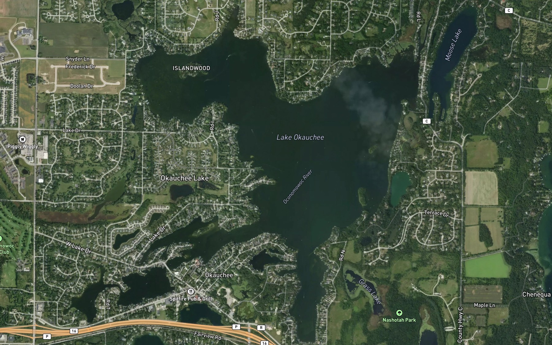 Satellite map of the Okauchee Lake 85