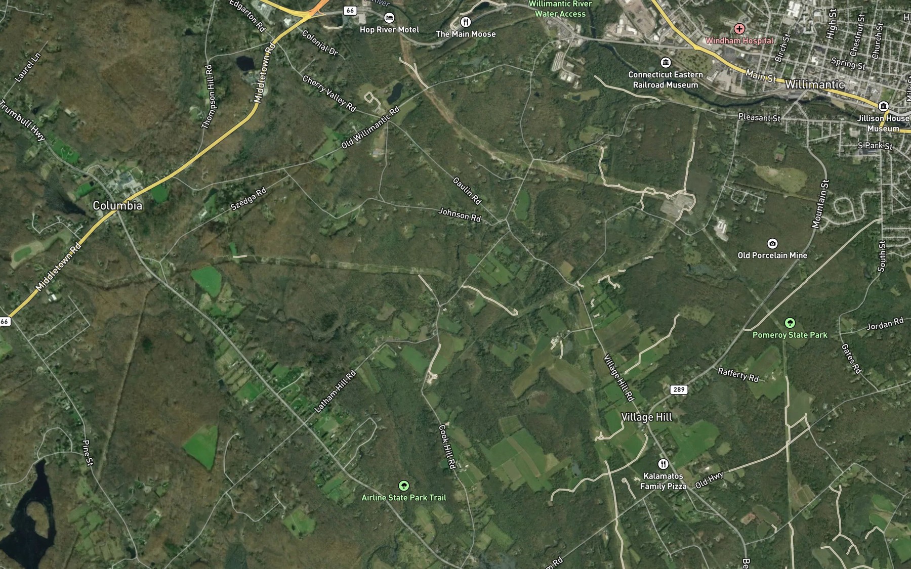 Satellite map of the Spinning Mill Brook